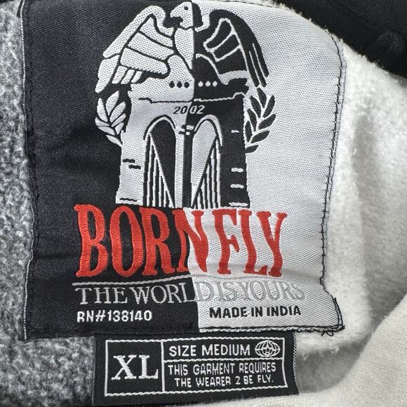 Born Fly Hoodie XL Black White Split Logo Graphic The World Is Yours Pullover - Picture 8 of 10